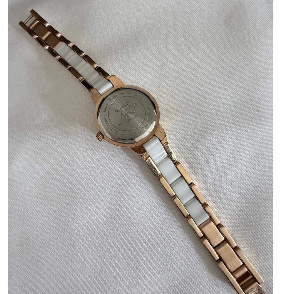 Armitron Now Watch Women Rose Gold White Excellent Crystal Ceramic 75/3919RG